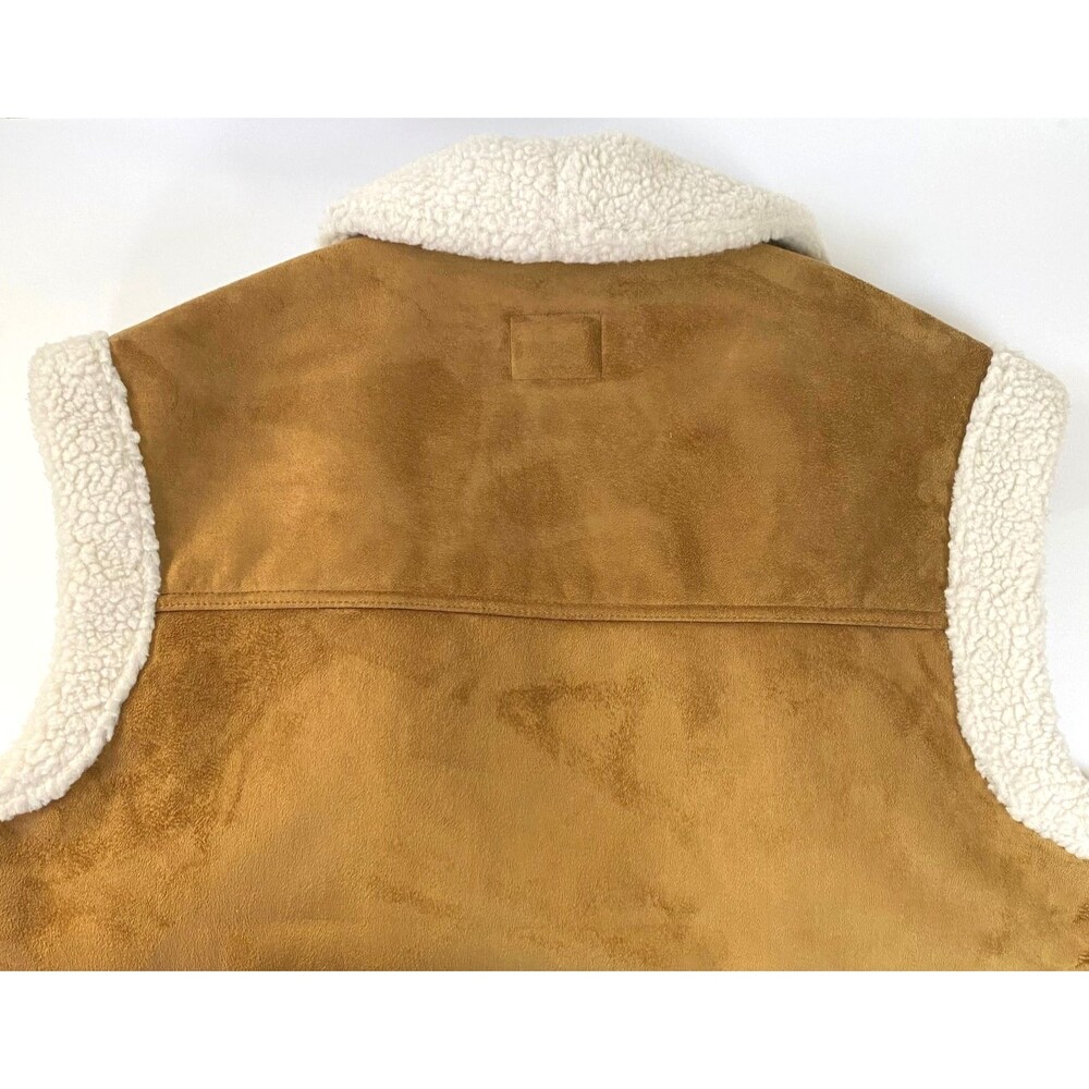Old Navy Sherpa Lined Faux Suede Vest Womens Size L Cream Camel Brown Jacket - Picture 5 of 16